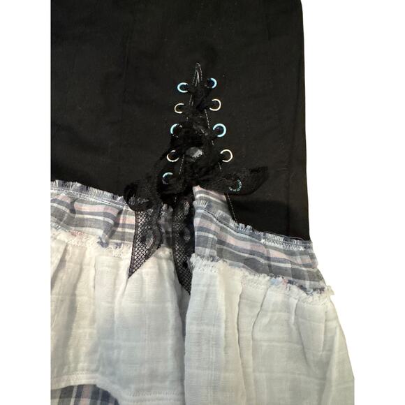 Upcycled J. Galt Brandy Melville Plaid and Black Ruffled Distressed Mini size S - Picture 3 of 5